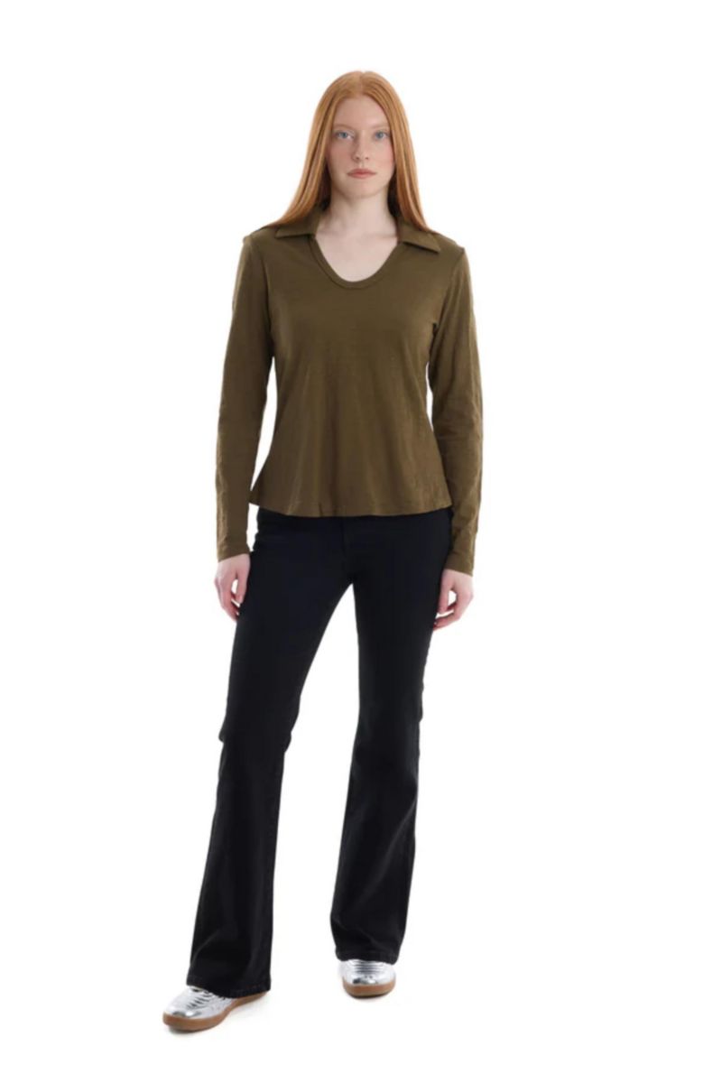 Women's Clothing Scoop Neck Long Sleeve Polo Tee