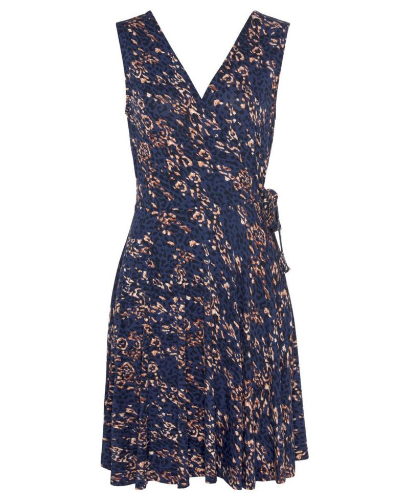 Women's Animal-Print Sleeveless A-Line V-Neck Dress