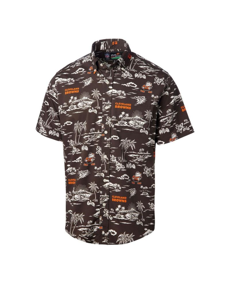 Men's Brown Cleveland Browns Throwback Kekai Print Button-Up Shirt