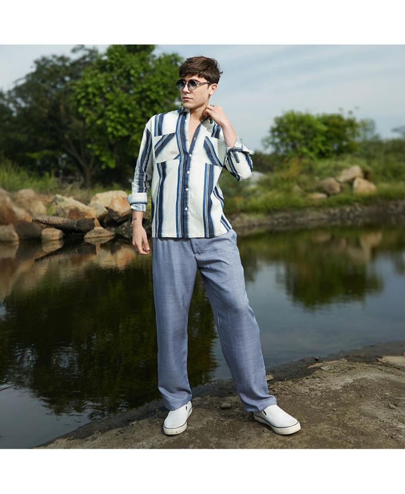 Men's Shadow-Striped Oversized Shirt.