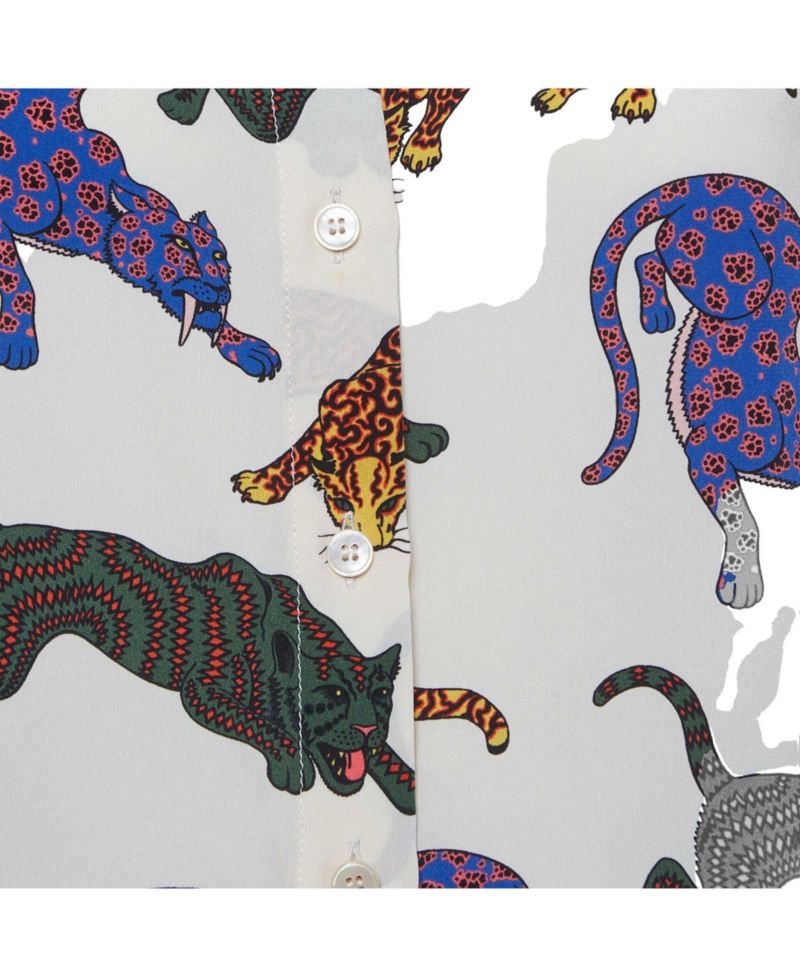 Women's Cat Print Silk Long Sleeve Shirt