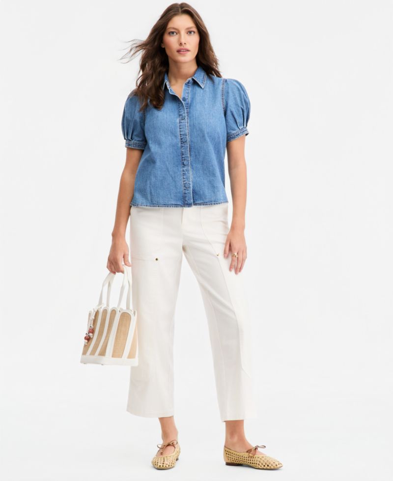 Women's Cotton Puffed-Sleeve Denim Shirt