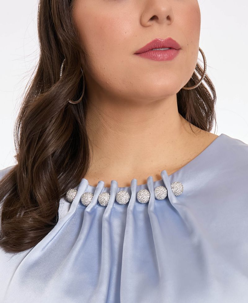 Plus Tucked Beaded Neckline Sleeveless Top