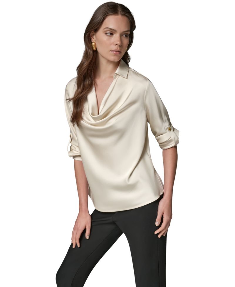 Petite Satin Back Crepe Long-Sleeve Top