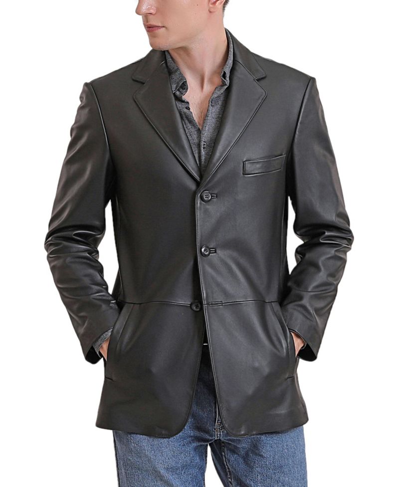 Men's Leroy Three-Button Leather Blazer