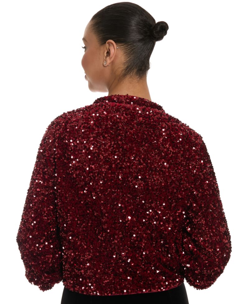 Women's Sequin Cropped V-Neck Bomber Jacket