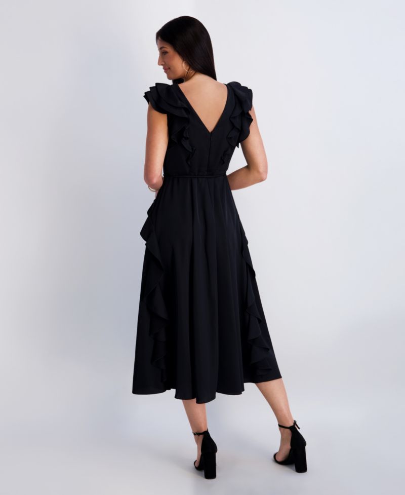 Women's Silky Woven Ruffle Midi Dress