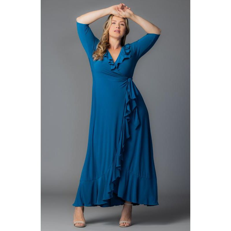 Plus Size Maritime Ruffle Maxi Dress with Sleeves