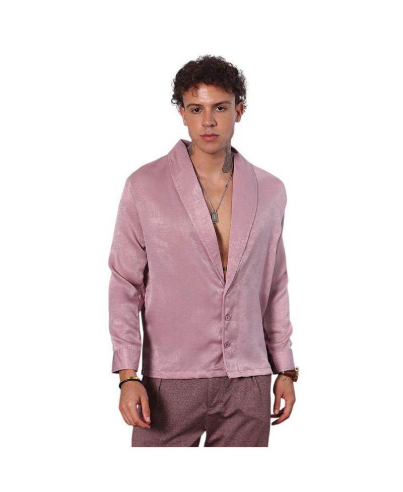 Men's Flamingo Pink Shawl Collar Shirt
