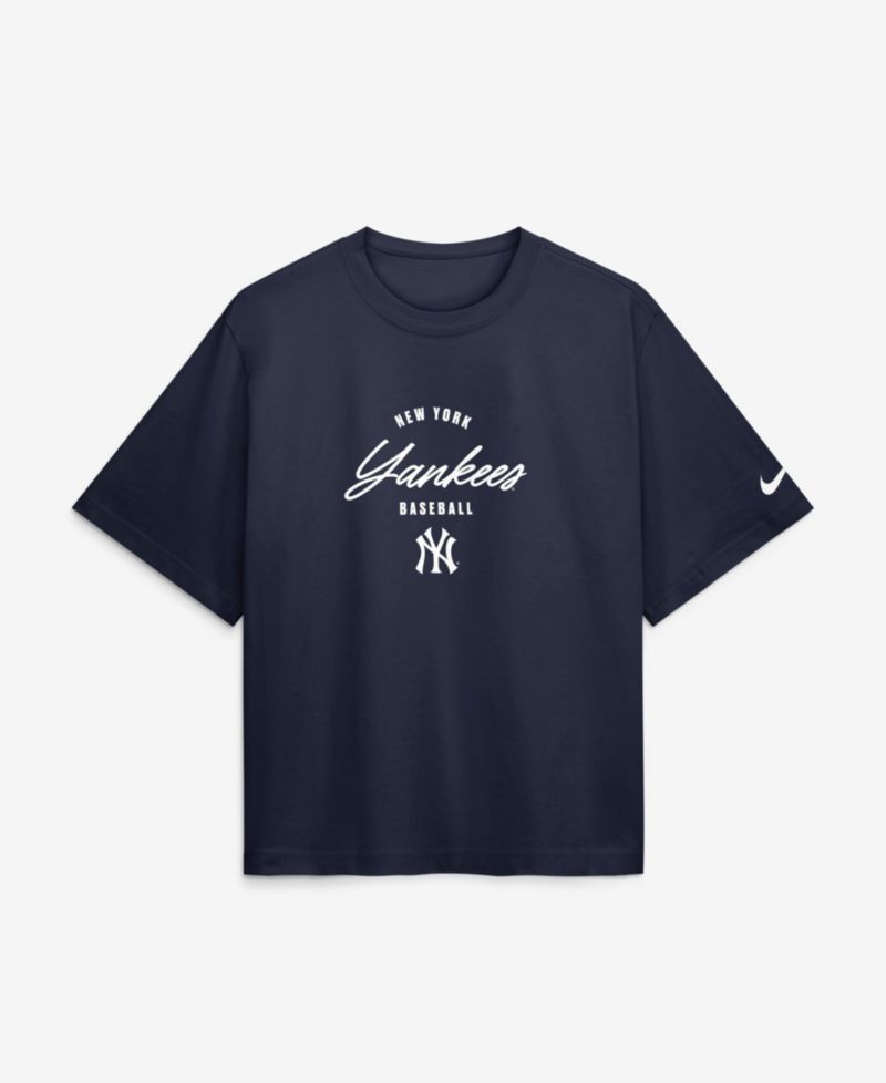 Women's Aaron Judge Navy New York Yankees Premium Essentials Boxy Name & Number T-Shirt