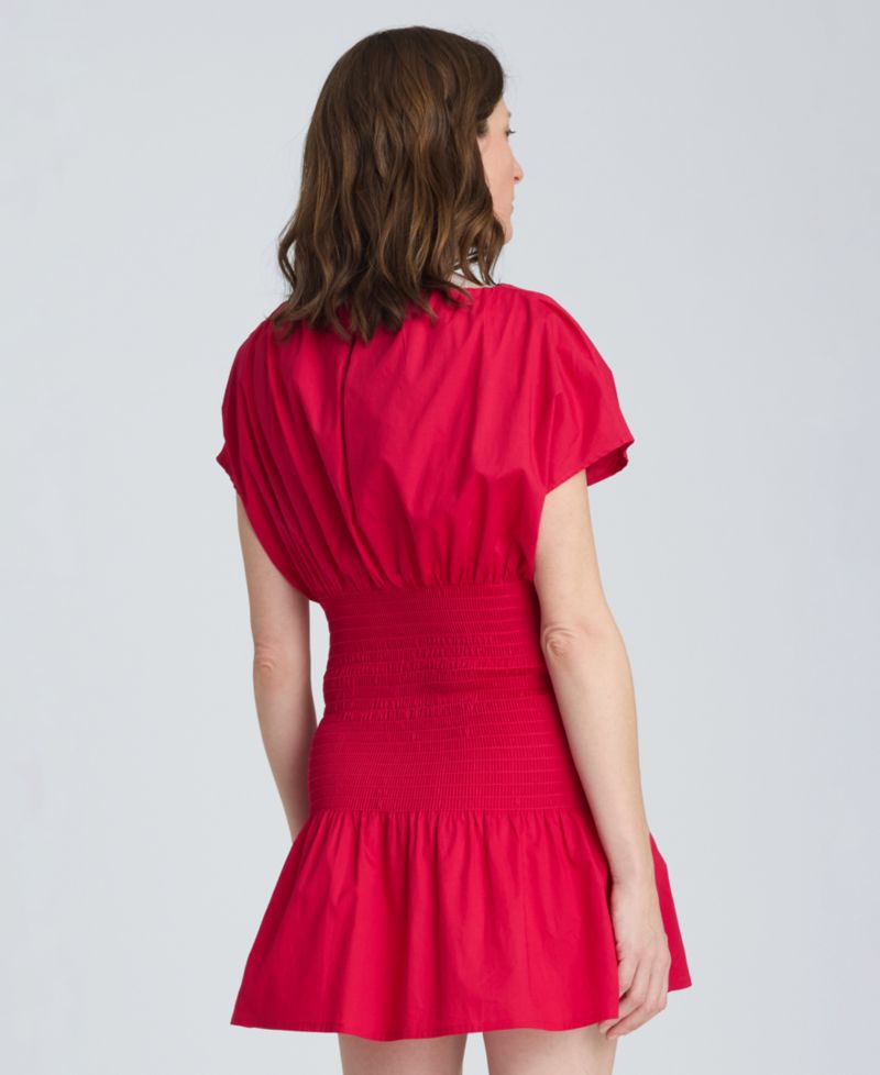 Women's Smocked Waist Boat Neck Mini Dress