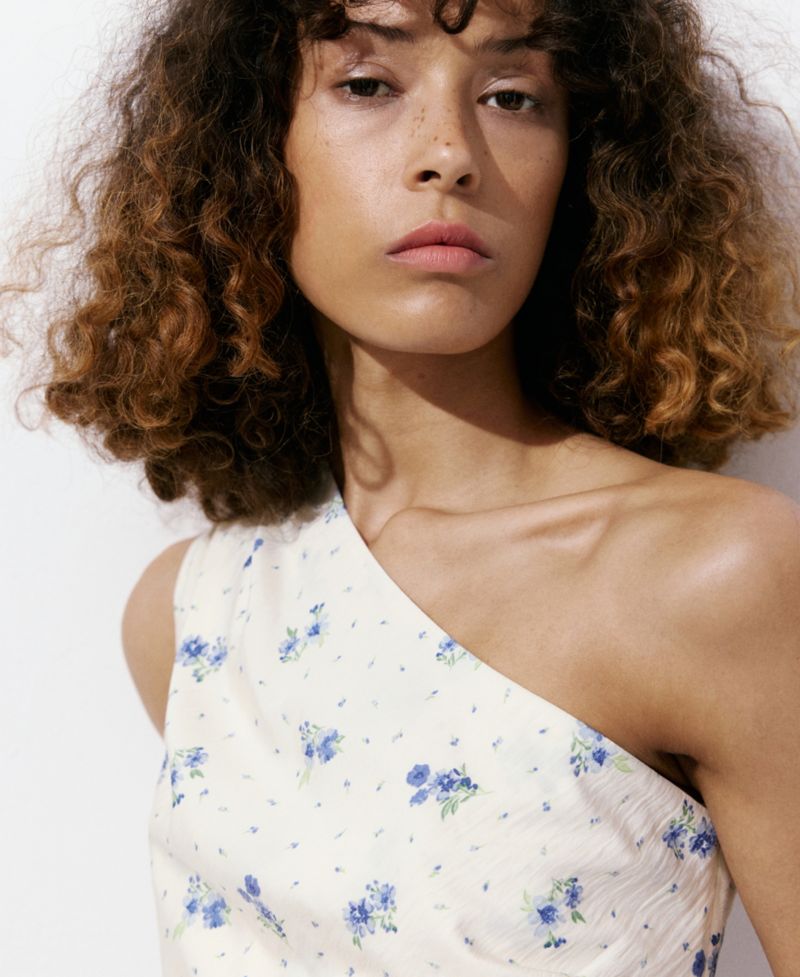 Women's Asymmetrical-Neck Floral Tank Top