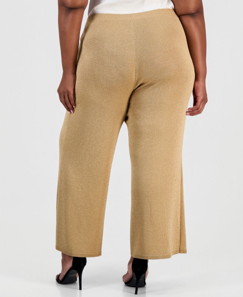 Plus Size Wide-Leg Pull-On Lurex Pants