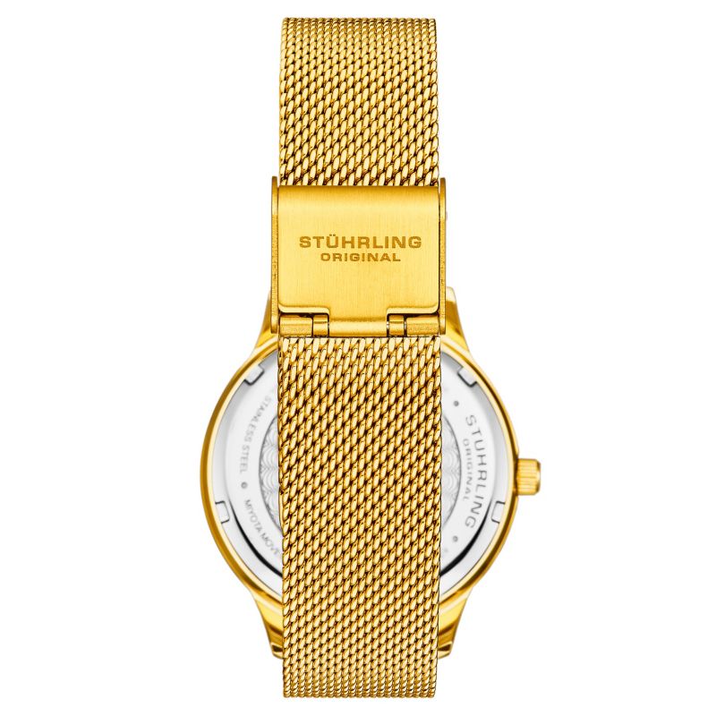 Women's Quartz Crystal Studded Gold Case and Gold Mesh Bracelet, Silver Dial, Gold Hands and Markers Watch