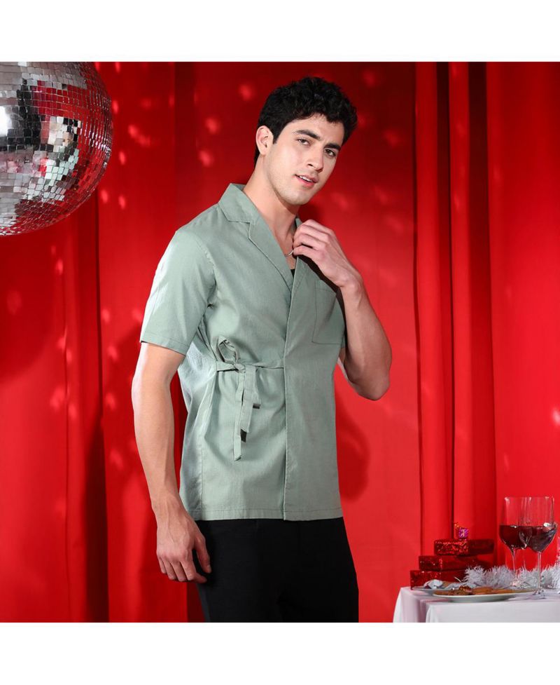 Men's Sage Green Korean Wrap Shirt