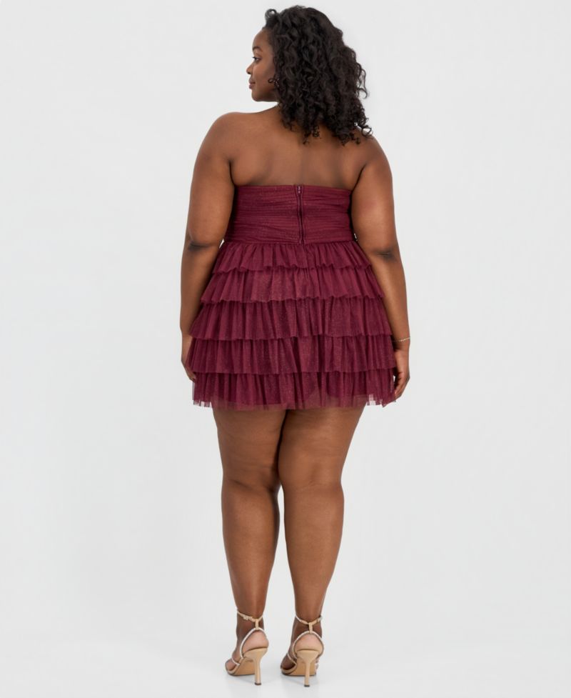 Trendy Plus Size Glitter Ruffled Strapless Dress