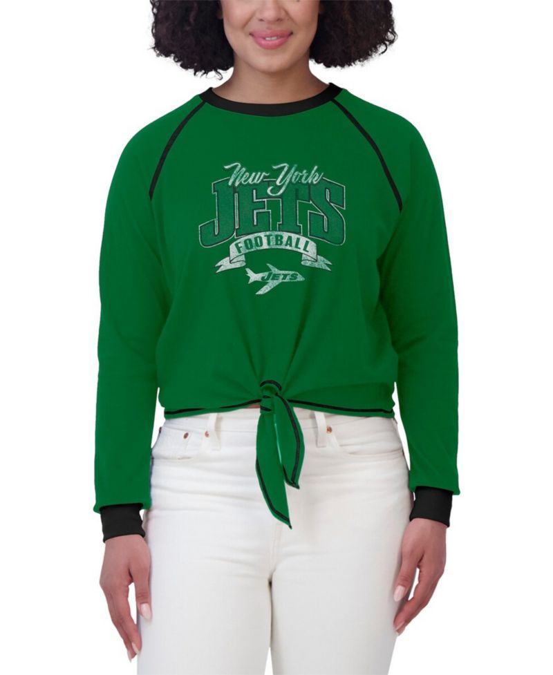 Women's Green/Black New York Jets Tie-Front Long Sleeve Top