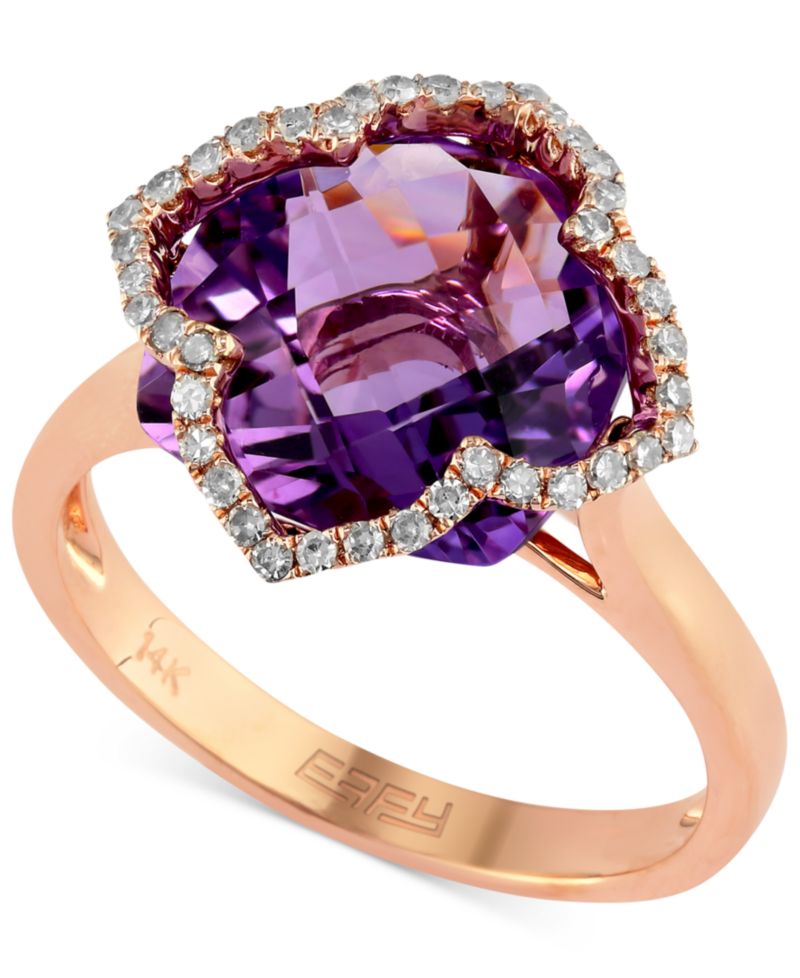 EFFY® Amethyst (5-3/4 ct. t.w.) and Diamond (1/5 ct. t.w.) Clover Ring in 14k Rose Gold