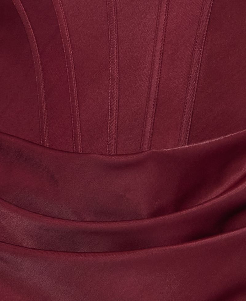 Juniors' Sweetheart-Neckline Corset-Bodice Draped-Skirt Dress