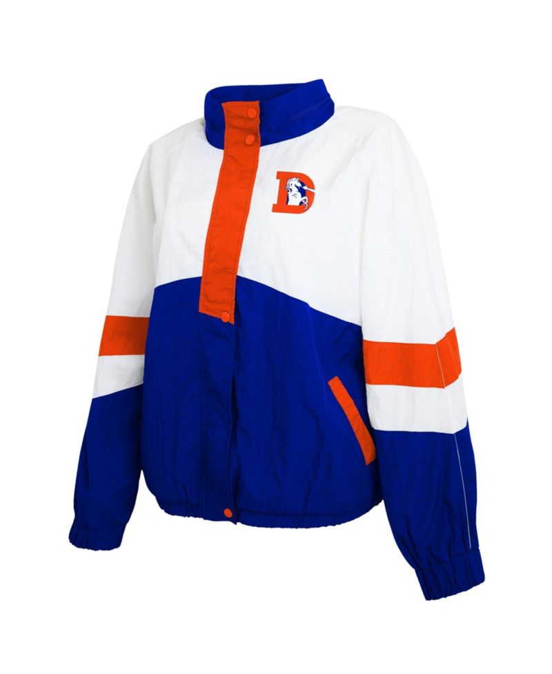 Women's White/Royal Denver Broncos Throwback Crinkle Full-Snap Hooded Windbreaker Jacket