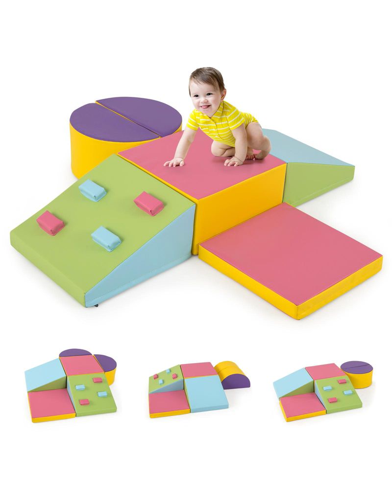 6-Piece Toddler Soft Play Set with Climbing Triangle & Ramp