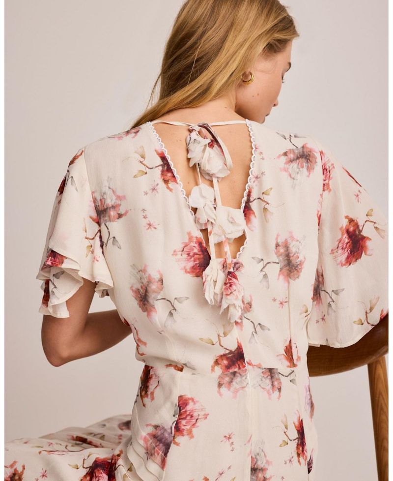 Women's Soft Bloom Floral-Print V-Neck Midi Dress