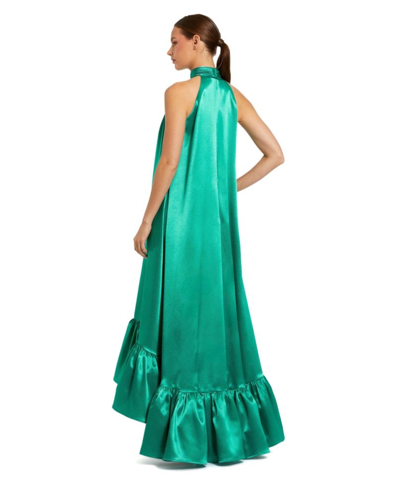 Women's Sleeveless Halter Neck Satin High-Low Gown