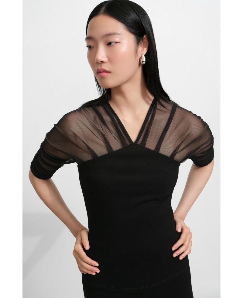 Women's Reva Sheer Mesh-Sleeve Evening Top