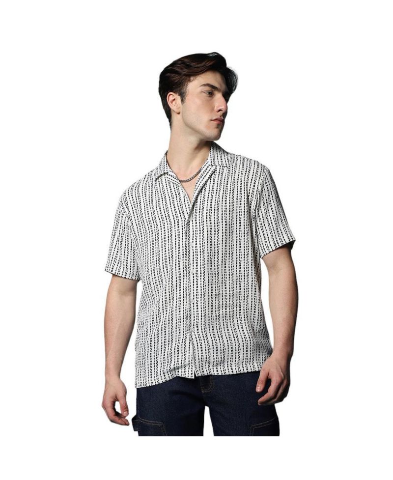 Men's Ivory White Dot Lined Shirt