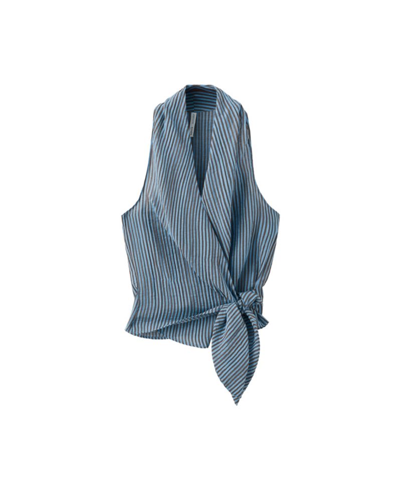 Women's Striped Wrap Blouse, V-Neck