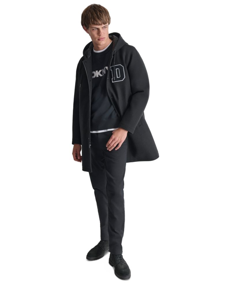 Men's Tufted-Chenille Logo Appliqu&eacute; Long Hooded Stadium Coat