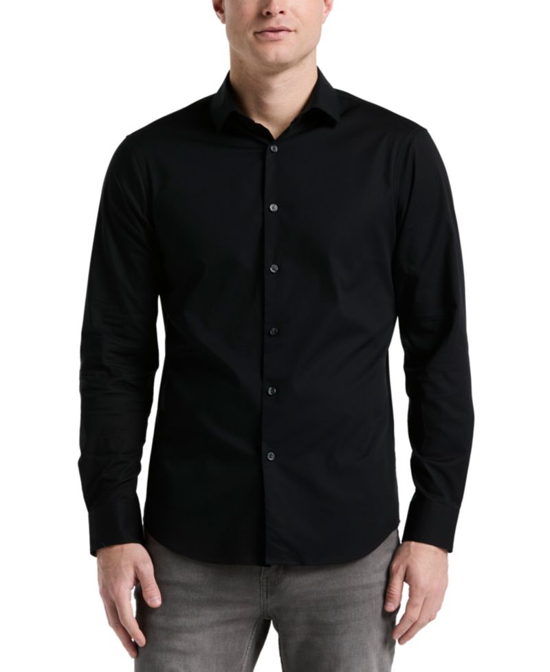 Men's Slim-Fit Long-Sleeve Button-Front Dobby Cotton Shirt