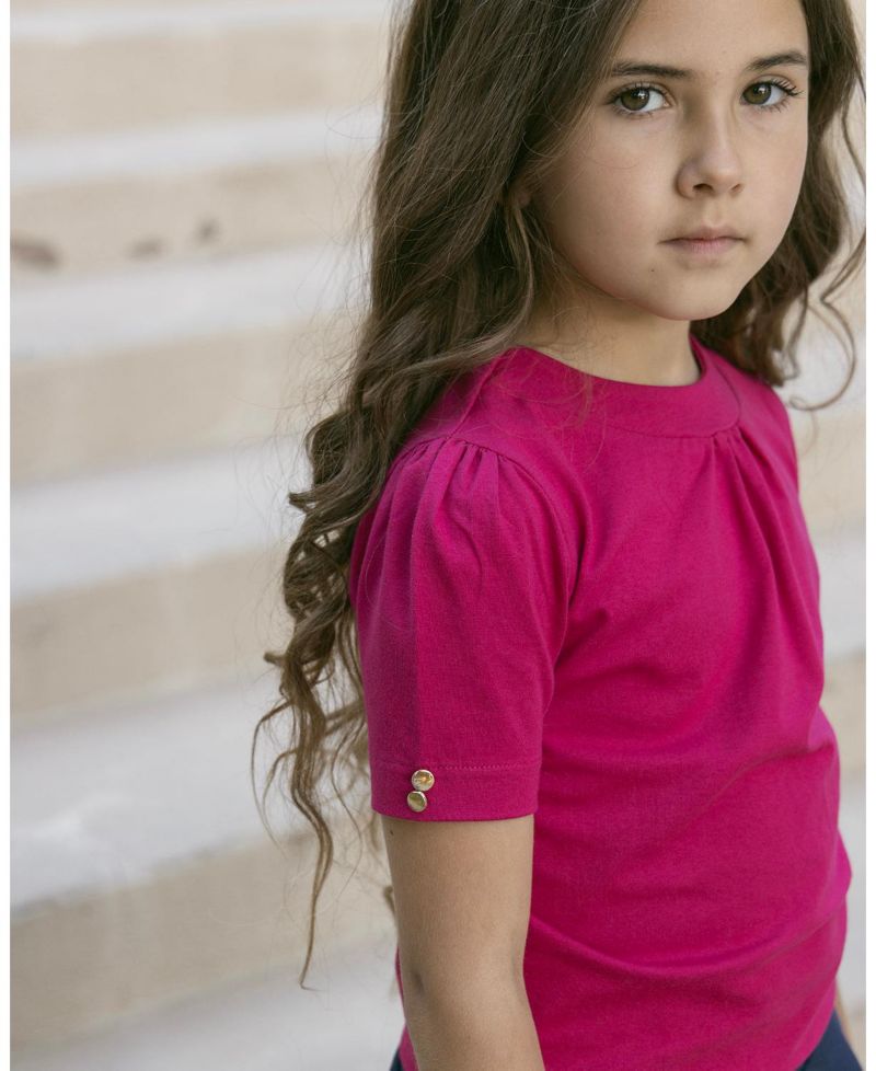 Little and Big Girls' XXS- L Organic Puff Sleeve Knit Top