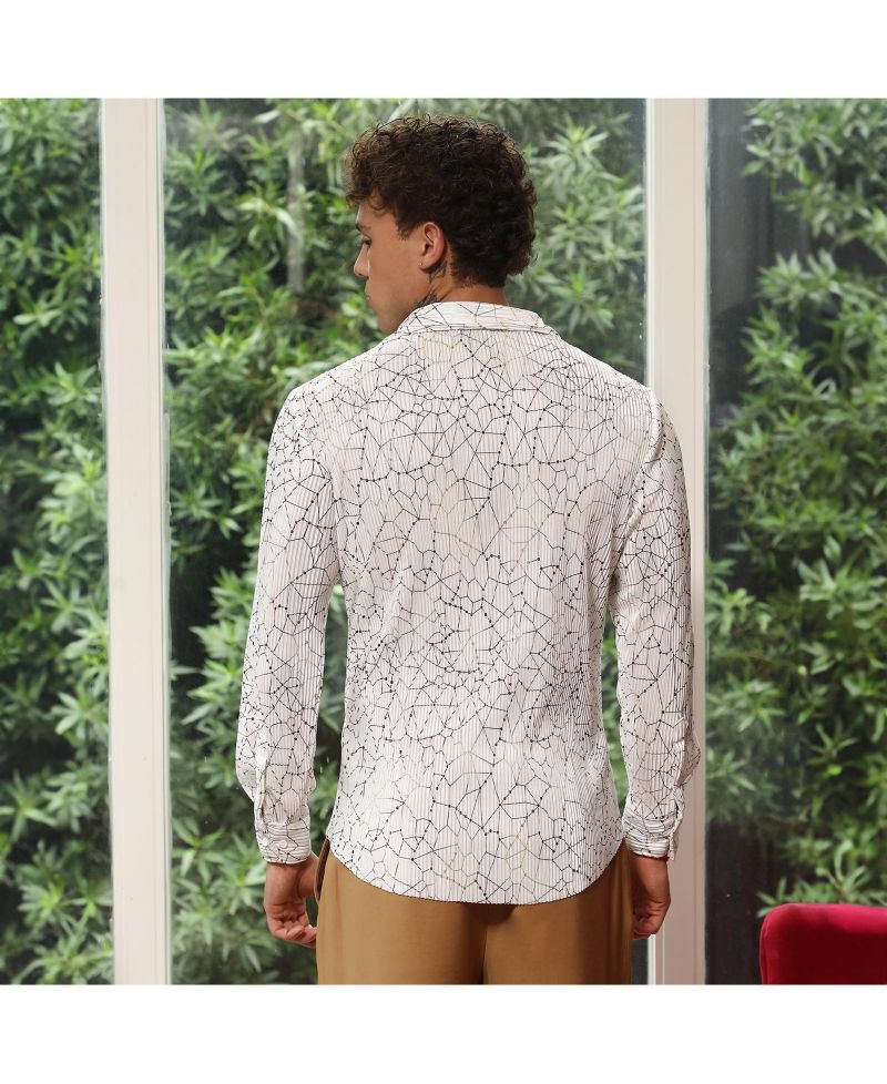 Men's Chalk White Veined-Pleated Shirt