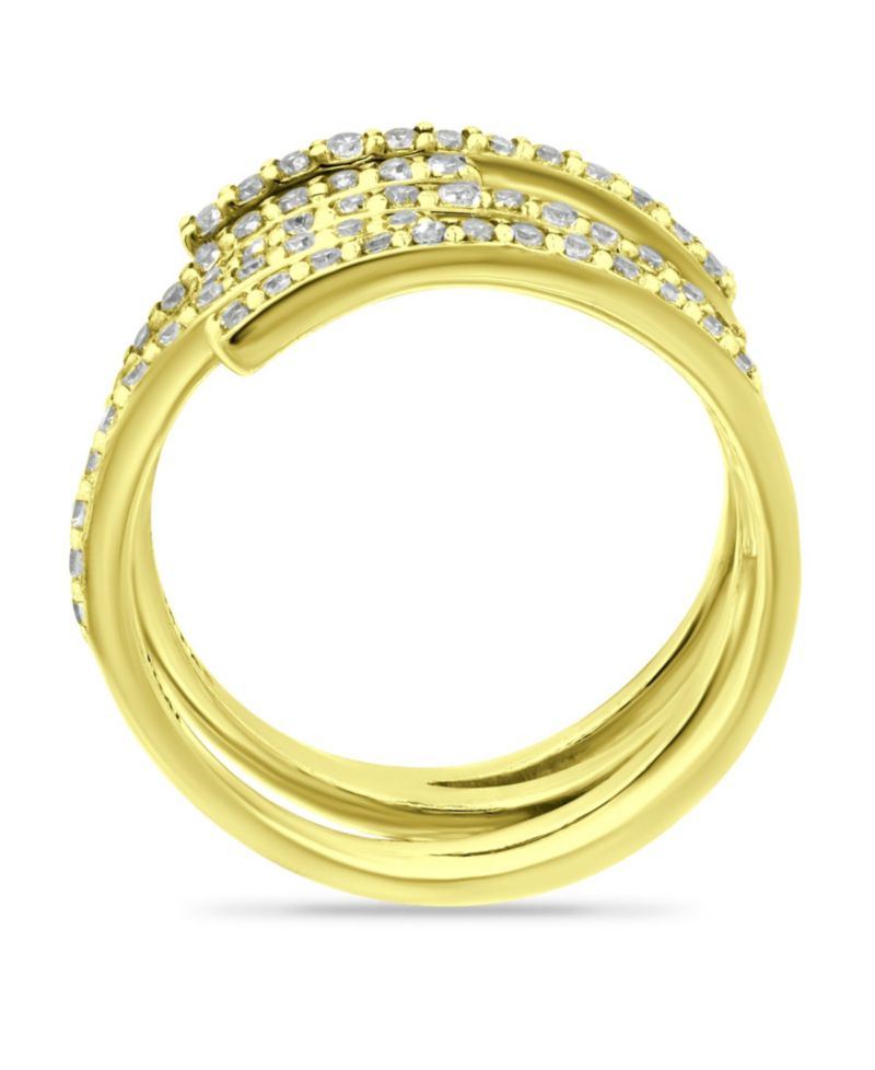 Cubic Zirconia 5 Row Bypass Ring in Silver Plate & 18k Gold Plate