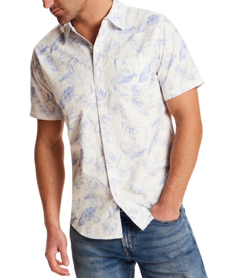 Men's Short-Sleeve Button-Down Seersucker Print 100% Cotton Hawaiian Shirt