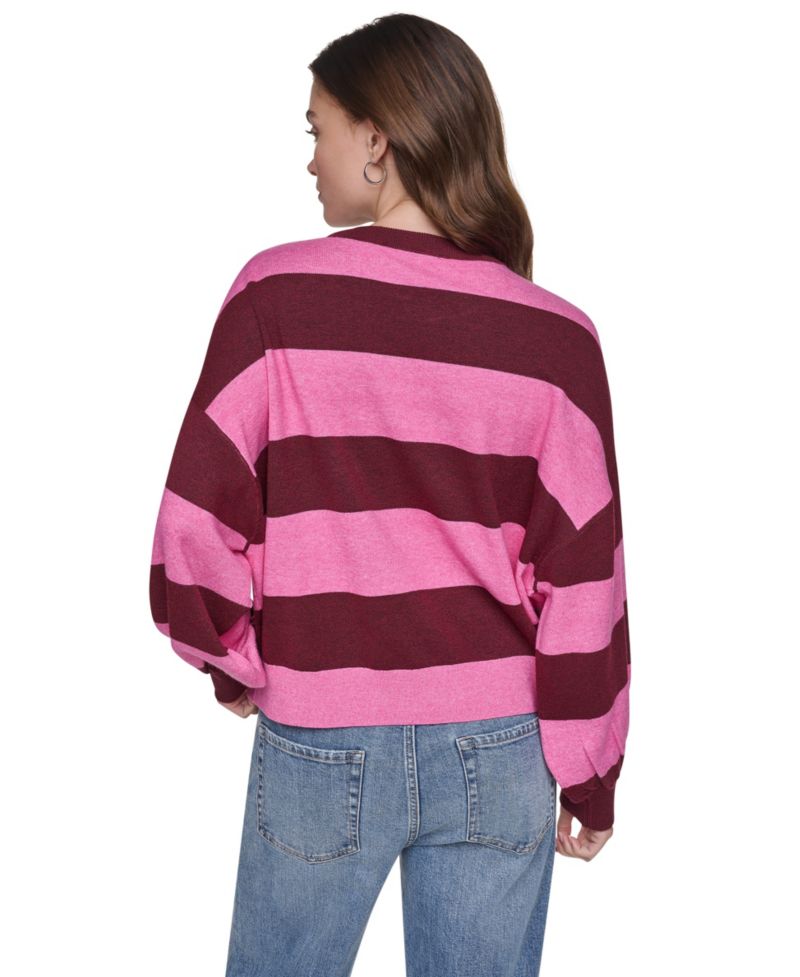 Women's Striped Blouson-Sleeve Oversized Sweater