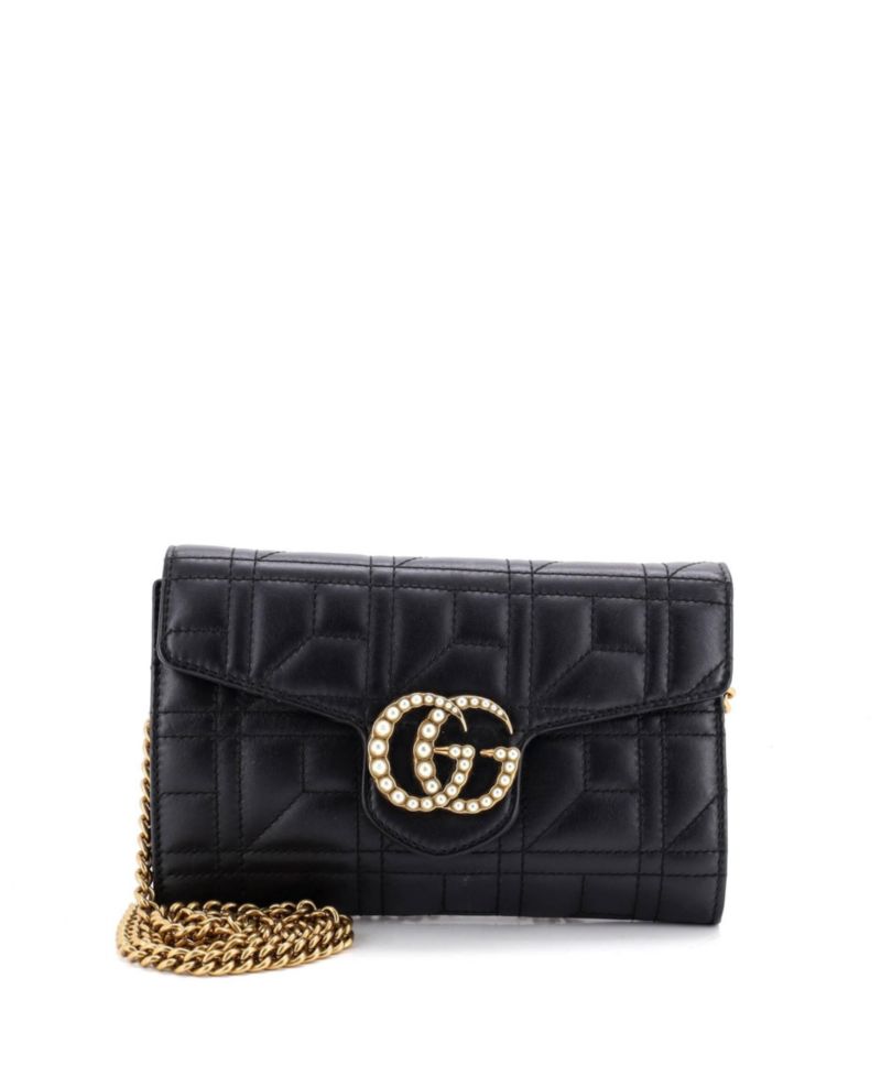 Mini Pearly GG Marmont Chain Wallet Matelasse Leather