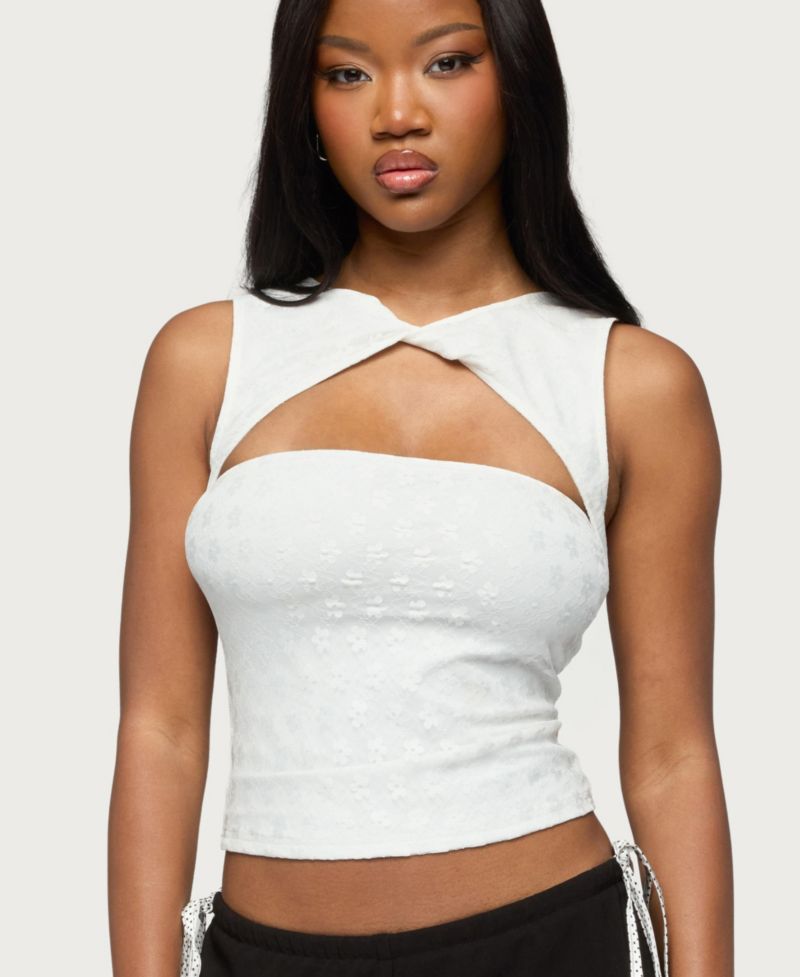 Women's Elisia Twist Cutout Flower Lace Top