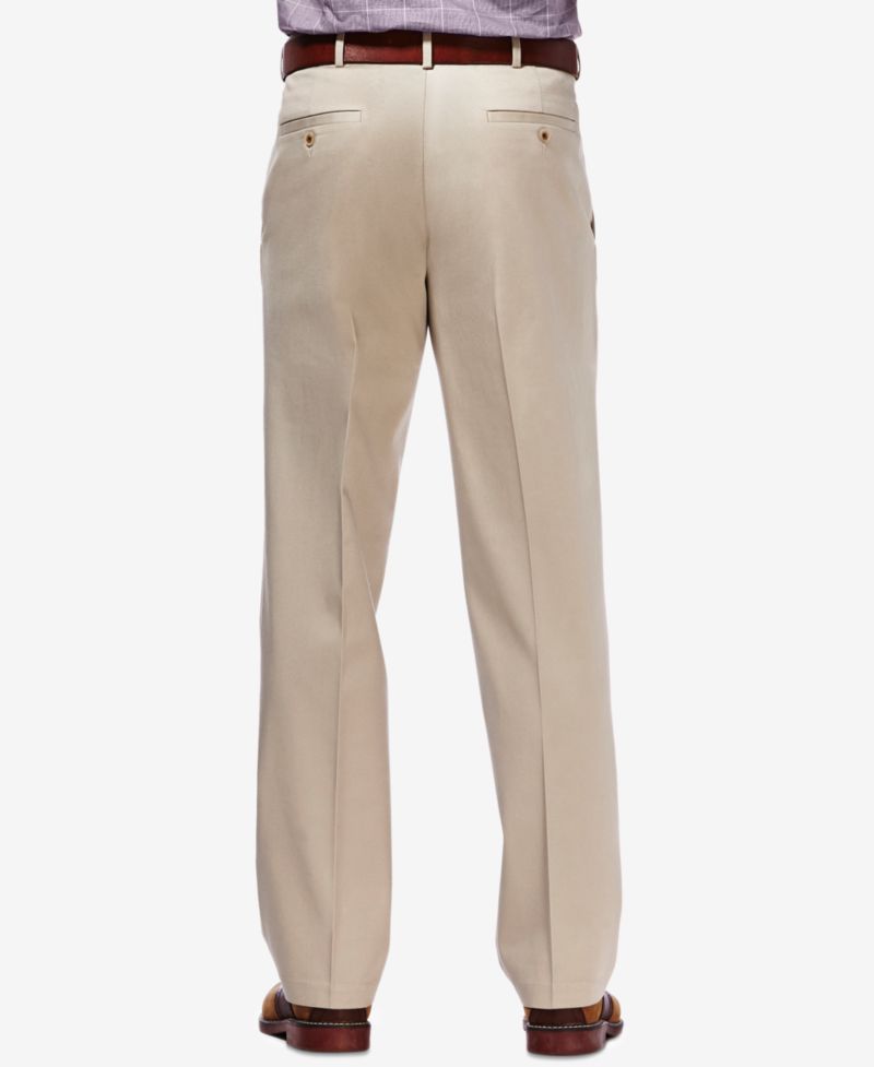 Men's Premium No Iron Khaki Classic Fit Flat Front Hidden Expandable Waist Pant