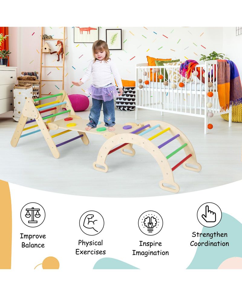 5-in-1 Montessori Reversible Wooden Triangle, Ramp, and Arch, 3-Piece Set