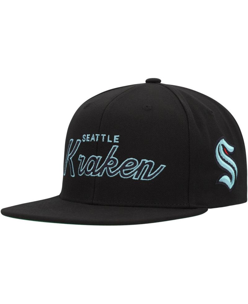 Men's Black Seattle Kraken Core Team Script 2.0 Snapback Hat