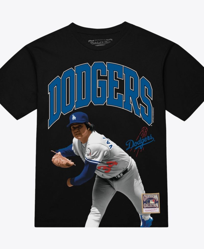 Men's Fernando Valenzuela Black Los Angeles Dodgers Photo Arch Player Graphic T-Shirt
