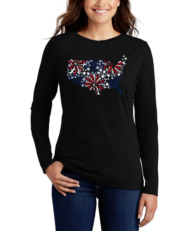 Women's USA Fireworks Word Art Flowy T-Shirt