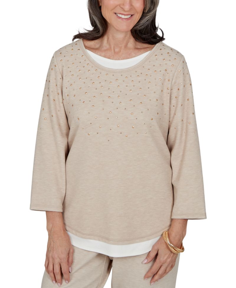 Petite Embellished 3/4-Sleeve Knit Top