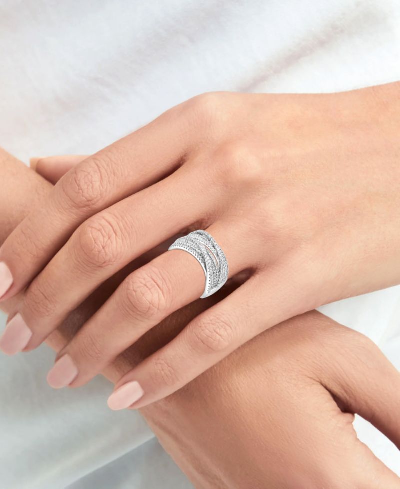 Diamond Multirow Crossover Statement Ring (3/4 ct. t.w.) in Sterling Silver