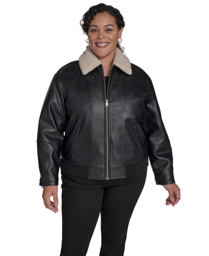 Plus Size Sherpa Collar Bomber Jacket