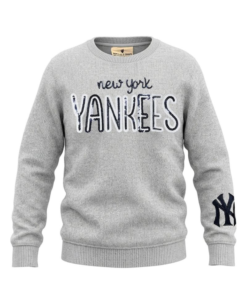 Big Girls Heather Gray New York Yankees Nantucket Sequin Fleece Crewneck Sweatshirt