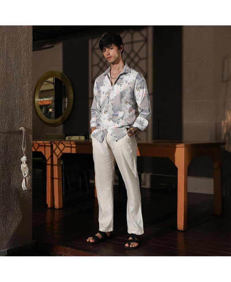 Men's Moon Grey & Chalk White Artistic-Blur Shirt