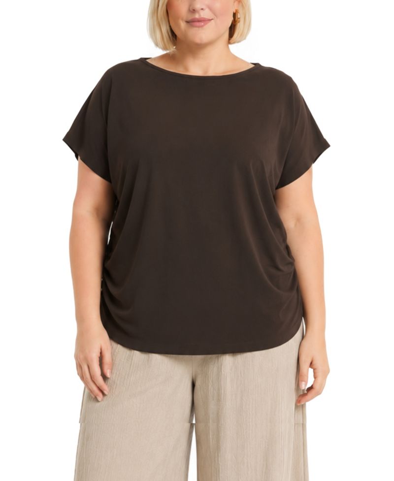Plus Size Techno Crepe Short-Sleeve Ruched Top